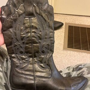Dark brown/black Faux leather Western Boots